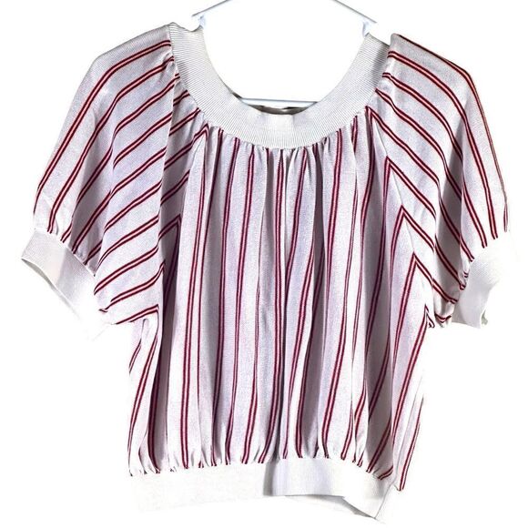 Club Monaco Oversized Red and White Striped Cropped Top Size XS 📦 - Picture 1 of 4